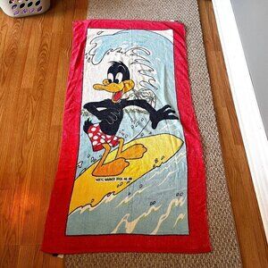 Vintage Looney Tunes Warner Bro Beach Towel 90s Daffy Duck Surfer